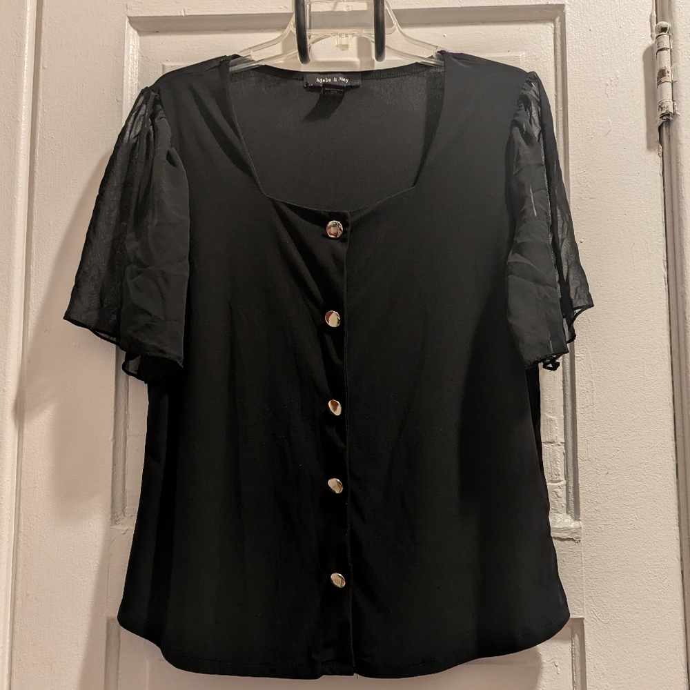 Adele & May Black Sheer Sleeve Top